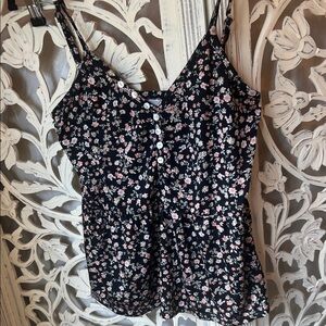 Floral Button-Front Camisole in Black and Pink